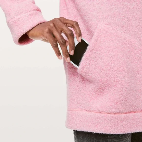 lululemon  so sherpa hooded fleece jacket in heathered pink haze, size 4 - Picture 5 of 14